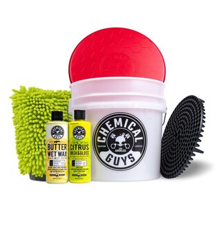 Chemical Guys Wash &amp; Wax Bucket Kit Ekte &quot;Wash &amp; Wax&quot; inkl. b&#248;tte med rist