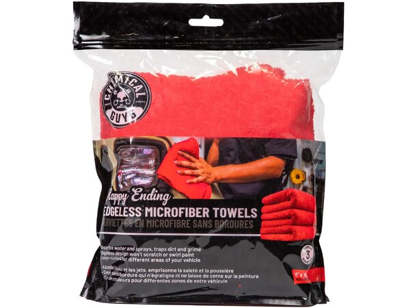 Chemical Guys Happy Ending Ultra Plush 3-pk. Mikrofiberkluter, rød 