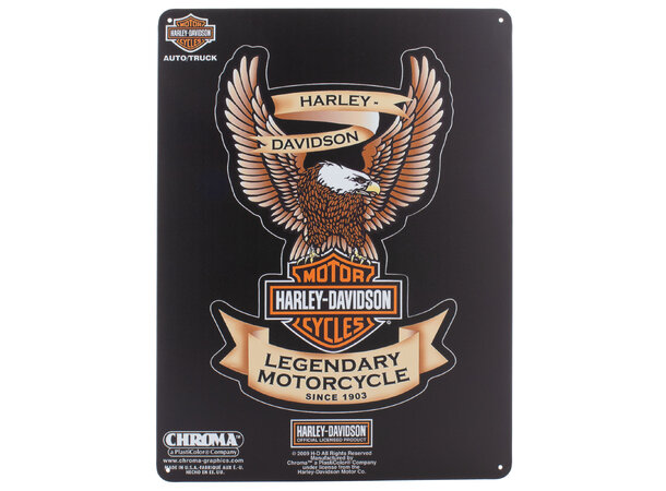 Metallskilt, Harley Davidson, 30x40 cm Flate skilt i aluminium, runde hjørner 