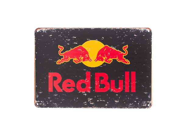 Metallskilt, Red bull, 20x30 cm Flate skilt i aluminium, runde hjørner 