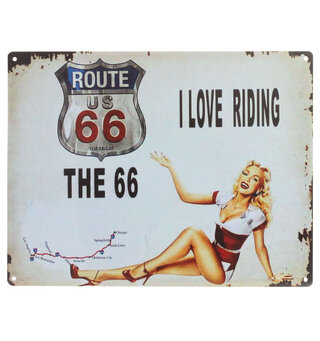 Metallskilt, Route 66, 30x40 cm Flate skilt i aluminium, runde hj&#248;rner