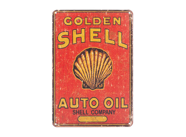 Metallskilt, Golden shell, 20x30 cm Flate skilt i aluminium, runde hjørner 