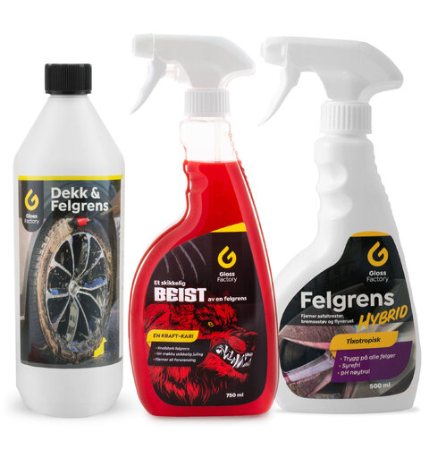 Gloss Factory Alle Felgrens Alle 3 typer felgrens samlet