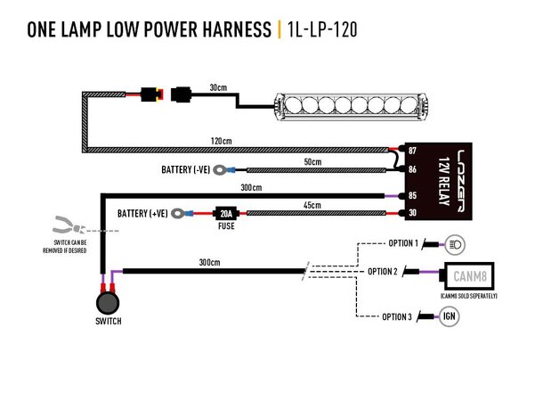 Enkel-Lys Kabelsett (12V) for E-merkede Lazer Høytytende LED-Lykter