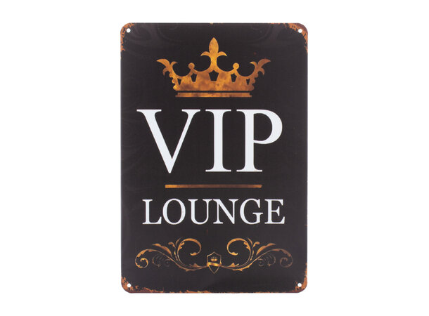 Metallskilt, VIP Lounge, 20x30 cm Flate skilt i aluminium, runde hjørner 