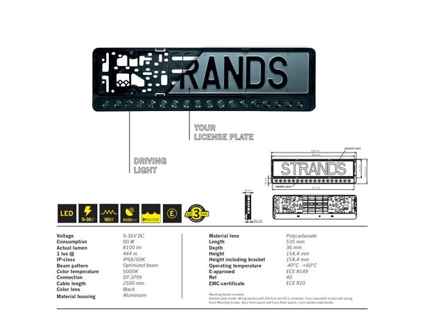 Strands Nuuk E-Line LED Fjernlys – 8100 lumen, 444 m kastelengde