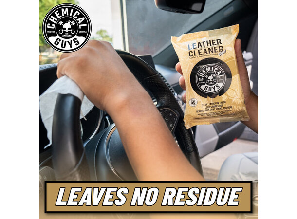 Chemical Guys Leather Cleaner Car Wipes For Lær, kunstig lær og vinyl, 50 stk 