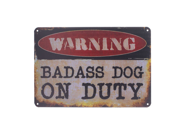 Metallskilt, Warning, Badass… 20x30 cm Flate skilt i aluminium, runde hjørner 