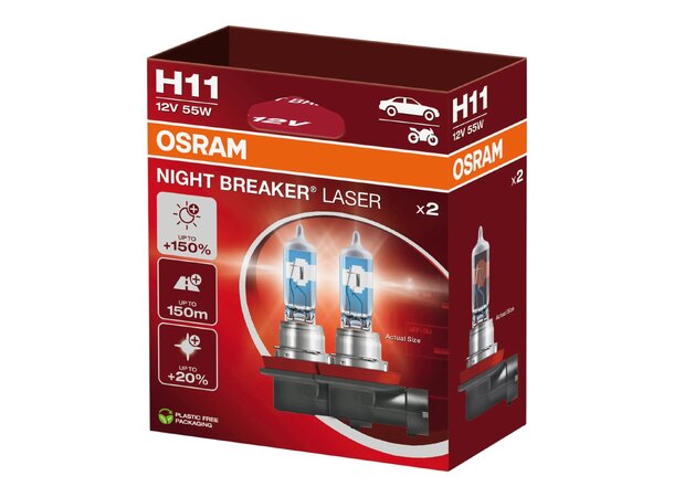 Osram Night Breaker Laser 150 H11 – opptil 150% mer lys | Garasjetid