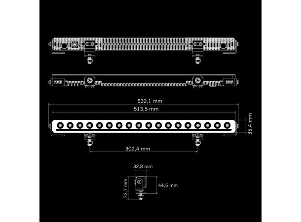 Strands NUUK D-LINE 20? LED-bar – 9600 lm, hvit/oransje poslys