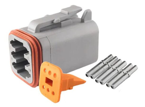 Deutsch kontakt 6-pol hann-del sett med kabelsko – vanntett