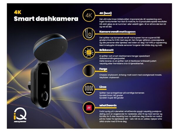 Next-Base IQ4 - Smart dashboardkamera med GPS og nattsyn