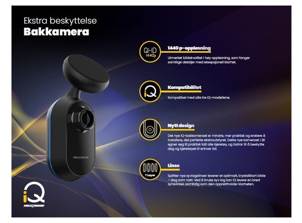 Next-Base IQ Bakovervendt Kamera - Sikker Rygging med 1440P Oppl.