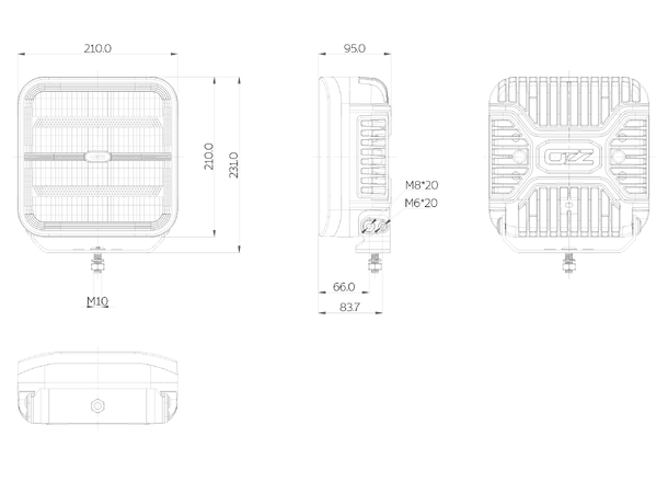 OZZ SQR 9" Hvit – LED fjernlys med boost og varsellys