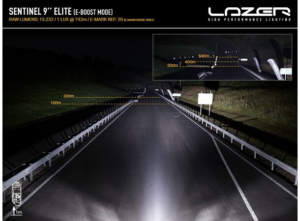 LAZER Sentinel PL2 9" fjernlys med kombo lysbilde og boost-modus