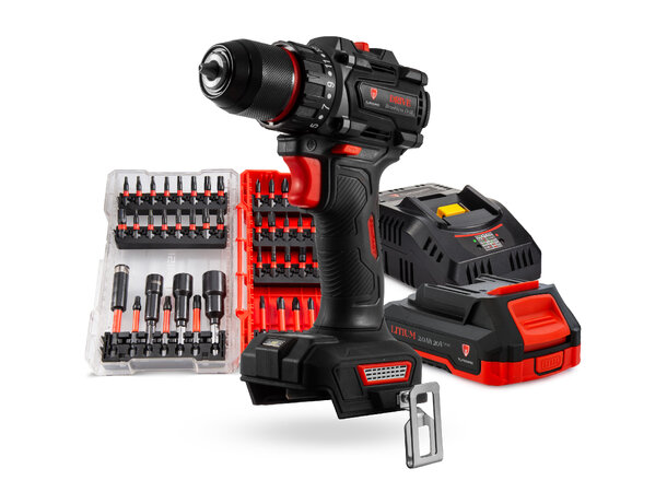 Turisimo DRIVE Startpakke 20V Drill im/ batteri, lader og bitssett 