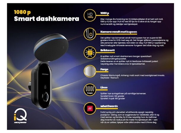 Next-Base IQ1 - Smart dashboardkamera med GPS og nattsyn