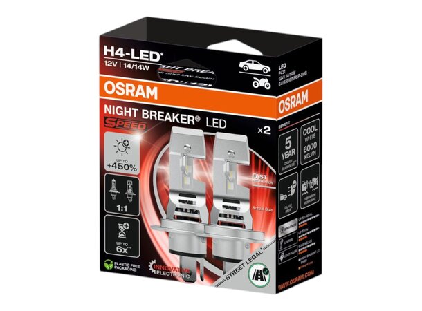 Osram Night Breaker LED Speed H4 Godkjent LED pære for enkelt bytte 