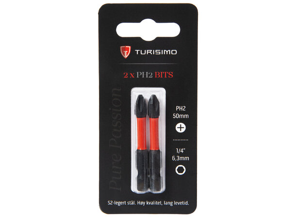 Turisimo PH2x50mm bitspakke 2 x PH2-bits i S2-legert stål 