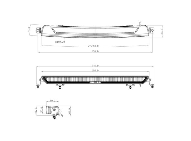 OZZ XB1 P27" LED-bar med posisjonslys sort | 18000 Lumen