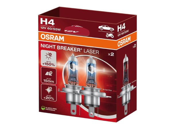 Osram Night Breaker Laser 150 H4 – opptil 150% mer lys | Garasjetid