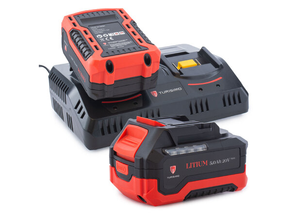 Turisimo batteripakke 5Ah 2 sth 5Ah batterier og en dobbeltlader 